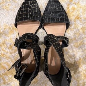 Free People Black Croc-Pattern Flats
